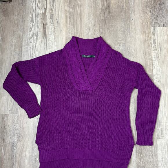Lauren Ralph Lauren Oversized Cable Knit V-neck Sweater Purple Size Small - Picture 3 of 14